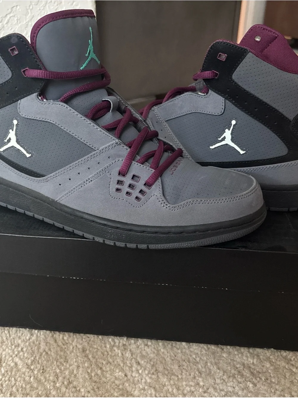 Jordan Men’s Sneakers — Gray, Black, Purple, Teal Accent